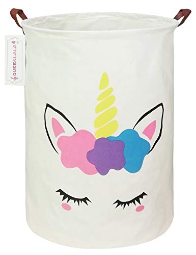 QUEENLALA Large Storage Basket,Laundry Hamper/Bathroom/Home Decor/Collapsible Round Storage Bin,Boys and Girls Hamper/Boxes/Clothing(Golden Unicorn) - color: Golden Unicorn