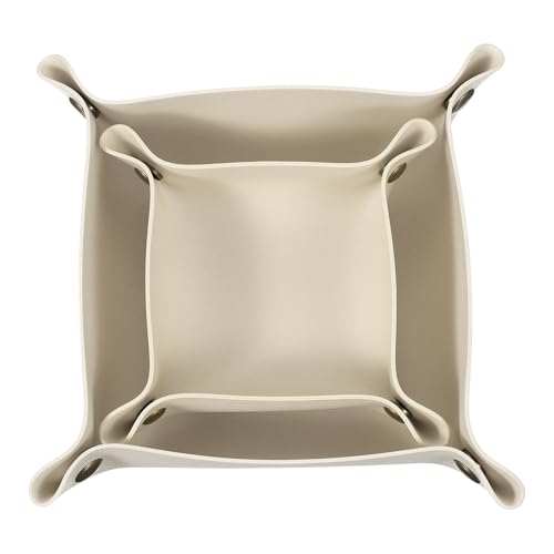 uxcell 2 Pcs Valet Tray for Women and Men, PU Leather Jewelry Tray Entryway Table Bedside Nightstand Catchall Storage Organizer for Jewelry Key Coin Watch Wallet(Square, Beige) - color: Beige