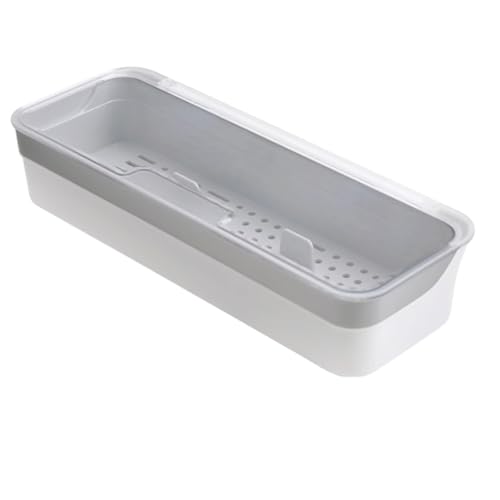 Plastic Kitchen Drawer Organizer with Lid and Drainer Stackable Utensil Holder for Countertop Silverware Tray Flatware Organizers - 13x4.7x2.4 Inch Spatula Cutlery Storage Box - color: Clear White