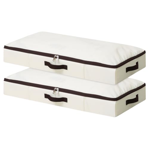 AMJ 2-Pack 4” Height Under-Bed Storage Baskets | Foldable Fabric Drawers for Clothes, Shoes, and Bedding, Beige - color: Beige, 2PCS