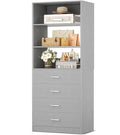 Aheaplus Closet Drawers System, 21.3" Wood Closet Organizer System with 4 Drawers, Modular Walk-in Closets System Storage Unit, Small Closets Wardrobe Rack, Tall Storage Cabinet Unit, Grey1 - color: Grey