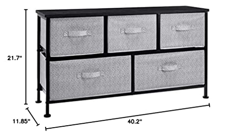 Amazon Basics Extra Wide Fabric 5-Drawer Storage Organizer Unit for Bedroom Closet, Black - color: Black