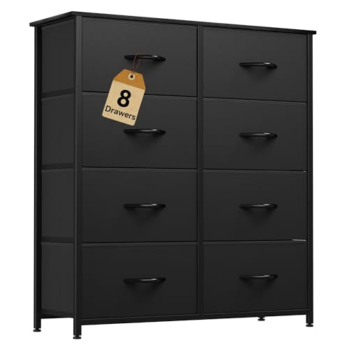 DWVO Fabric Dresser for Room, Tall Storage 8 Drawers, Black Dresser & Chest of Drawers, Storage Drawer Organizer for Closet, Living Room - color: Black, style: 8-Drawer
