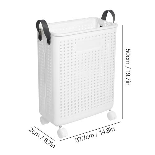 Clothes Basket, Plastic Dirty Clothes Hamper with Wheels Narrow Hampers for Laundry Laundry Hamper Waterproof for Dorm Family