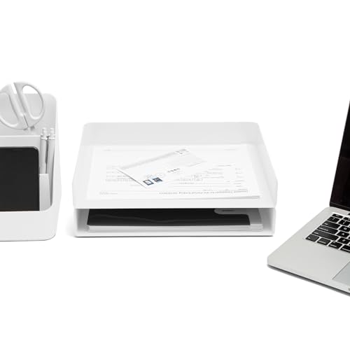 Poppin Stackable Landscape Letter Tray - Modular Lacquer Desk Trays for Office Organization, Color-Coordinated Office Supplies for Desk, Paper Trays (White, Landscape Letter) - color: White, size: 12.5" x 9.8" x 2"