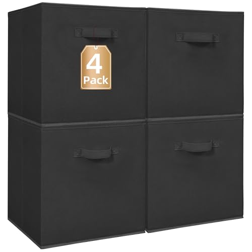 STORAGE MANIAC Storage Cubes, 13 Inch Collapsible Storage Bins with Handles, 4 Pack Fabric Foldable Bins for Organization, Durable Storage Bins for Closet, Shelves, Offices, Toys, 4-Pack Black - color: Black-4 Pack, size: 13 INCH