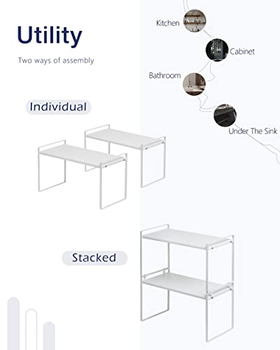 Nxconsu 2Pack Cabinet Shelves Stackable Organizer Rack Riser for Kitchen Cabinet Pantry Cupboard Counter Countertop Home Organization Storage Space Saver Heavy Duty Metal Nonslip White Tall - color: White, size: 16.1’’W × 8.3’’D × 9.5’’H