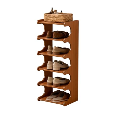 Tall Narrow Solid Wood Shoe Rack, 6 Tier Vertical Shoe Storage Tower, Freestanding Corner Organizer for Small Entryways, Slim Space-Saving Shoe Rack (12.6" L x 9.84" W x 32.1" H) - size: 6layers 32.1"H
