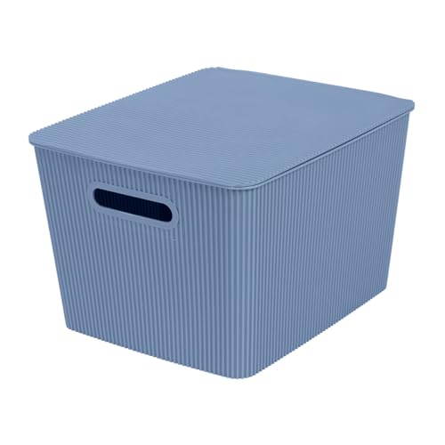 Glad Storage Baskets with Lids - Set of 4 Stackable Plastic Boxes with Handles - Decorative Shelf Organizer Bins for Bathroom and Closet, Blue, 4.7 Gallon - color: Blue, size: 4.7 Gallon