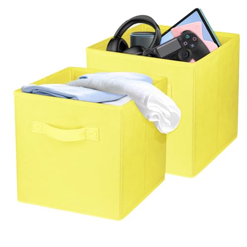 2 Pcs Storage Cubes, 10.5 Inch Collapsible Storage Bins, Fabric Foldable Bins for Organization, Durable Storage Bins for Closet, Shelves, Offices (Yellow) - color: Yellow