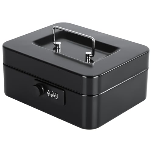 KYODOLED Cash Box with Combination Lock Safe Metal Money Box with Money Tray for Security Lock Box 7.87"x 6.30"x 3.35" Black - color: Black, size: Medium