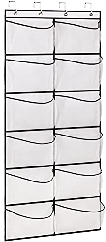 KIMBORA Over The Door Shoe Organizer 12 Large Mesh Pockets Boots Hanging Storage Shoe Rack for Closet White - color: White