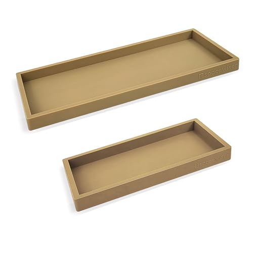 Spacewiser Countertop and Vanity Tray - 2 PC (11” and 7”) Shatterproof Silicone Kitchen and Bathroom Trays for Counter, Kitchen Soap Dispenser Tray, Vanity Trays for Bathroom, Perfume Key Tray - color: Latte Tan, size: Set‐ 1 Small + 1 Large