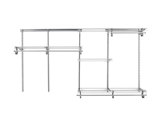 ClosetMaid ShelfTrack Wire Closet Organizer System, Adjustable from 5 to 8 Ft., With Shelves, Clothes Rods, Hardware, Durable Steel, Satin Chrome - color: Satin Chrome, size: 5 to 8 ft