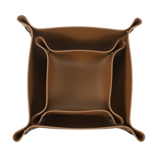 uxcell 2 Pcs Valet Tray for Women and Men, PU Leather Jewelry Tray Entryway Table Bedside Nightstand Catchall Storage Organizer for Jewelry Key Coin Watch Wallet(Square, Brown) - color: Brown