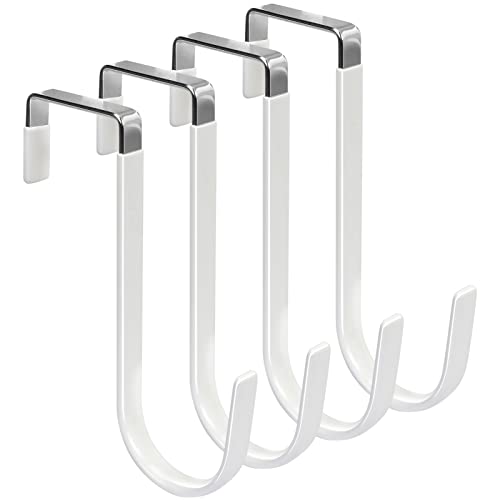 FYY Over the Door Hooks, 4 Pack Hangers Hooks with Rubber Prevent Scratches Heavy Duty Organizer for Living Room, Bathroom, Bedroom, Kitchen Hanging Clothes, Towels, Hats, Coats, Bags White - color: A White, size: Short, style: 4 Pack