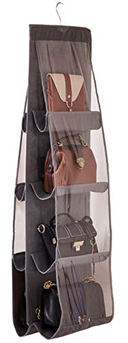 AARAINBOW 1 Pack Hanging Handbag Purse Organizer for Closet, 8 Pockets Wardrobe Space Saving Purse Holder, Handbag Storage Bags Hanging, Womens Purse Storage Organizers, 41L x13.5W (B-Dark Gray) - color: B-Dark Gray
