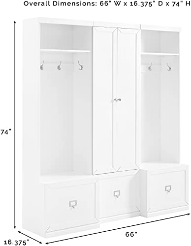Crosley Furniture Harper 3-Piece Hall Tree and Storage Cabinet Set with Entryway Bench and Hooks for Hanging, White - color: White