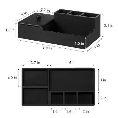 Luxspire Bathroom Counter Organizer, Marble Toothbrush Holder for Bathroom 6 Slot, Bathroom Vanity Organizer with Lid, Bathroom Organizer Countertop for Cotton Ball, Q-Tips, Floss, Matte Black - color: Matte Black, size: 6 slots