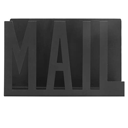MyGift Mail Holder Organizer Countertop Modern Metal Black with Cutout MAIL Lettering Design, Office Desktop Envelope and Document Storage Rack - color: Black