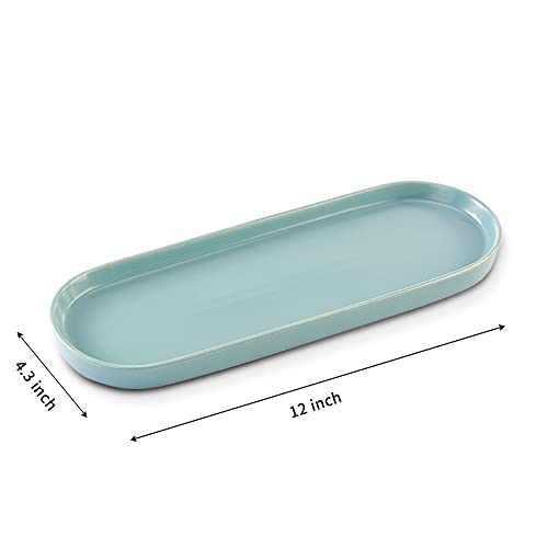 Ceramic Sink Tray, Bathroom Counter Tray, Bathtub Tray, Cosmetics Dish, Candle Tray, Perfume Shampoo Liquid Soap Tray Simple Style Design Suit for Bathroom and Kitchen (2pcs Blue) - color: 2pcs Blue