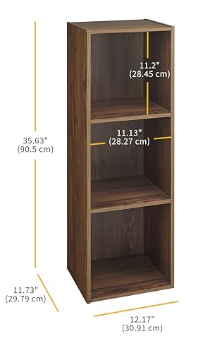 Whitmor 3 Cube Bookcase Storage Organizer, 3 Tier Stackable MDF Bookshelf, Open Storage Display Bookshelf, Storage Cabinet for Living Room, Bedroom, Home, Office, 12.2" L x 11.7" W x 35.6" H, Walnut - color: Walnut, size: 3 Cube, 12.7"L x 11.7"W x 35.5"H