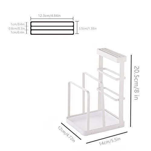 VANRA Metal Steel Cutting Board Holder Knife Block Kitchen Organizer Pantry Bakeware Rack Pan Pot Cover Lid Rack Stand with Draining Tray (White) - color: White, size: 4.7"L X 5.5"W X 8.5"H - With Draining Tray