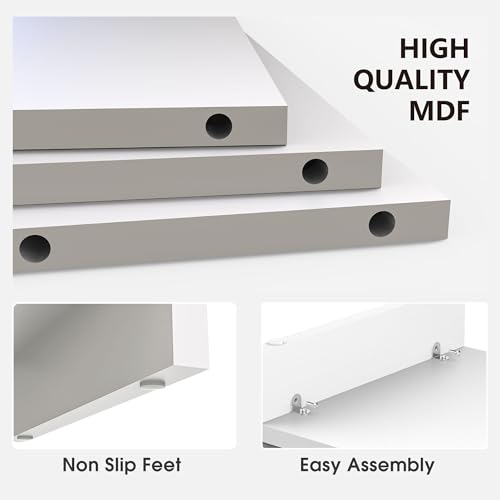 Fenge Monitor Stand, 31.5 Inch Computer Monitor Riser for Desk, 2 Tiers Wood Desk Shelf with Storage, Desktop Organizer for PC, Laptop, Screen, Printer - color: White