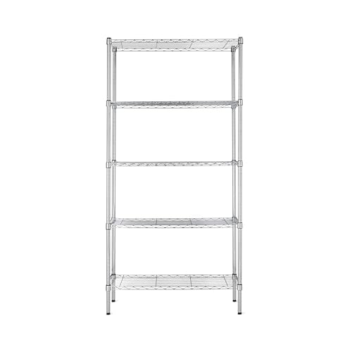 Amazon Basics 5-Shelf Adjustable Heavy Duty Steel Wire Rack, Space Saving Storage Shelving Organizer for Kitchen, Garage, No-Tool Assembly, 350 lbs Weight Capacity, 36" x 14" x 72", Chrome
