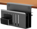 2 Tier Desk Side Storage, Desk Laptop Holder with Magnetic Pen Holder, No Drill Hanging Table Organizer for Office and Home Fits Flat Edge 0.3" to 2.3" - color: Black 2 Tier