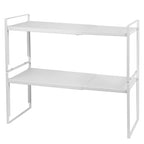 Nxconsu 2 Pack Cabinet Shelf Organizer Stackable 2-Tier Wide 10.5" Depth, Expandable Width (13.4"–24.8"), 10-Level Adjustable Height, Metal Counter Shelf Riser for Cupboard Pantry Countertop, White - size: Wide Depth (10.5") - 2 Pack