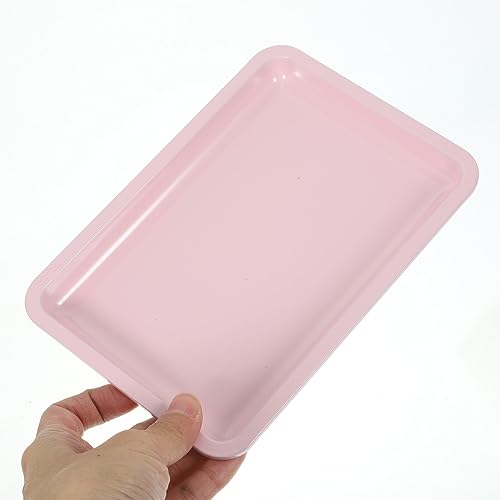 Beavorty Stainless Steel Jewelry Tray Pink Ring Holder Multi-Functional Nail Tool Organizer Trinket Storage Plate with Stable Feet 7X5 Inches - color: Pink