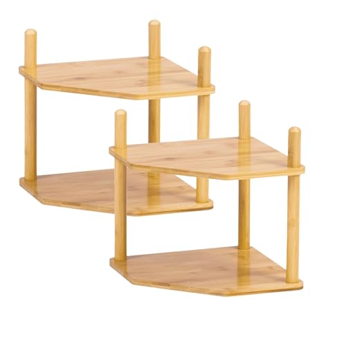 3-Tier Expandable Bamboo Corner Shelf - Dish/Plate Organizer for Cabinet, Kitchen Counter Shelf & Small Kitchen Shelf, Adjustable (6.7" H-2PC, 2-Tier) - color: 6.7"h-2pc-2
