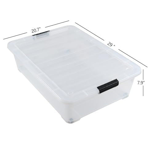3-Pack 50 Quart Under the Bed Low Profile Storage Boxes, Large Under Bed Storage Bin with Easy Rolling Caster Wheels, Clear - size: 50 Quart