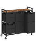 HOOBRO Laundry Sorter with 4 Section, 34 Gal. (127 L) Laundry Hamper with Wheels, Rolling Laundry Basket with Shelf, Pull-Out Detachable Bags, Side Pockets, Rustic Brown and Black BF14XY01N1 - color: Rustic Brown + Black