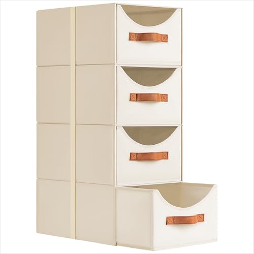 Homsorout Stackable Storage Drawers - Collapsible Storage Bins with Drawers, 4 Pack Closet Shelf Organizer Basket, Fabric Pull Out Organizer for Bedroom, Living Room, Dorm, Beige - color: Beige, size: 13.7 Inch. - 4 Pack