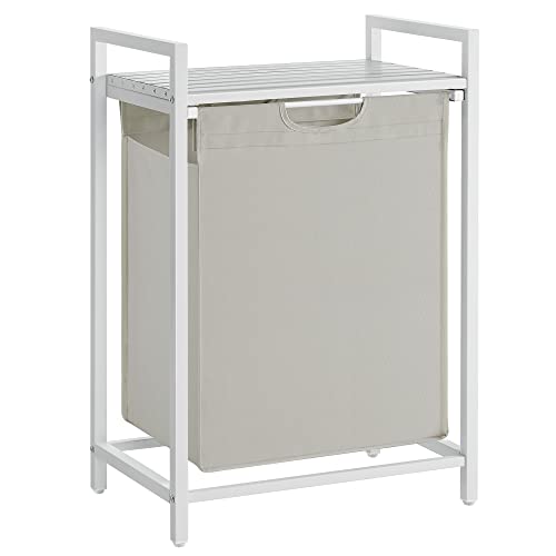 VASAGLE Laundry Hamper, Laundry Basket, Laundry Sorter with A Pull-Out and Removable Bag, Shelf, Metal Frame, 17.2 Gallons (65 L), 19.7 x 13 x 28.4 Inches, Cream White and Cloud White UBLH101W01 - color: Cream White + Cloud White, size: 1 Bags - 65 L