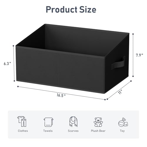 DIMJ Closet Storage Bins 8 Pack - Fabric Storage Baskets for Shelves, Large Clothes Organizers with Handles, Trapezoid Shelf Organization Storage Cubes for Purse, Toys, Books, Towel, Clothes - color: Black, size: 8 Bins 16.5"x11"x7.9"