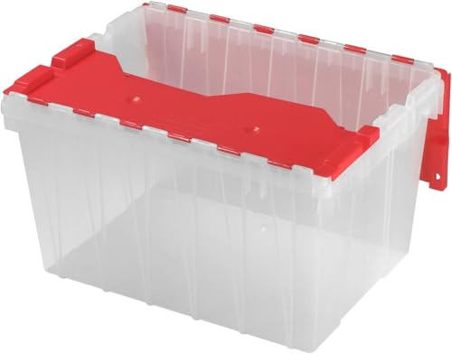 Akro-Mils KeepBox 12 Gallon Storage Container, Nesting and Stackable Plastic Storage Box with Lid Attached, Clear Tote for Garages, Closets, and Moving, 21-1/2" x 15" x 12-1/2", Clear/Red - color: Clear/Red, size: 12 Gallons