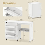 Giantex Folding Sewing Table with Charging Station, Rolling Craft Table with Storage Trays & Shelf, Foldable Sewing Machine Cabinet Desk with Lockable Wheels for Small Spaces (White) - color: White