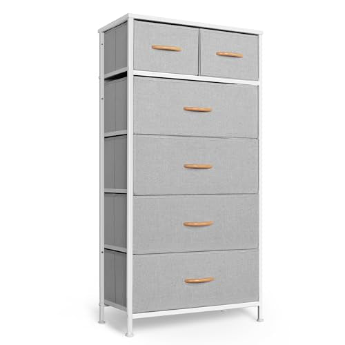 Mifuro Tall Dresser for Bedroom, Vertical Storage Organizer Tower with 6 Drawers, Chest of Drawers with Fabric Bins, Steel Frame, Wood Top for Bedroom, Closet, Entryway- Light Grey - color: Light Grey, size: 6 Drawers
