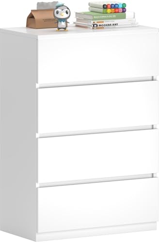 4 Drawer Dresser for Bedroom Closet, Tall Wood Chest of Drawers, Modern White Nightstand for Clothes, Small Dressers with Smooth Drawers, Space-Saving Storage - color: White, size: 13.4"D x 23.6"W x 34.5"H (4 Drawers)