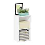 Furinno PASIR Book Shelf, 2-Tier Modern Bookshelf, Open Shelves Bookcase 9 x 12 x 21, Easy Assembly, for Living Room, Bedroom, Home Office, White - color: White, size: 2-Tier Cube