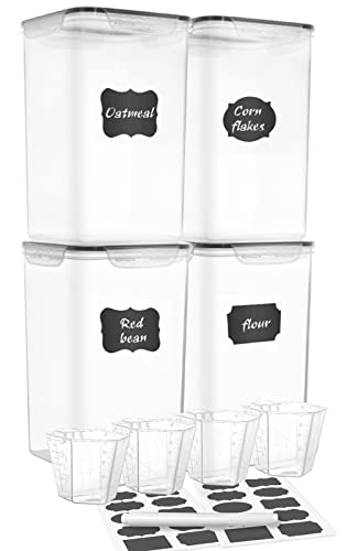 M MCIRCO Extra Large 7qt / 6.5L/220oz Tall Food Storage Containers, WIDE & DEEP, 4-Piece Plastic Airtight Kitchen Pantry Storage Containers for Flour, Sugar, with 4 Measuring Cups,20 Labels - size: 6.5L