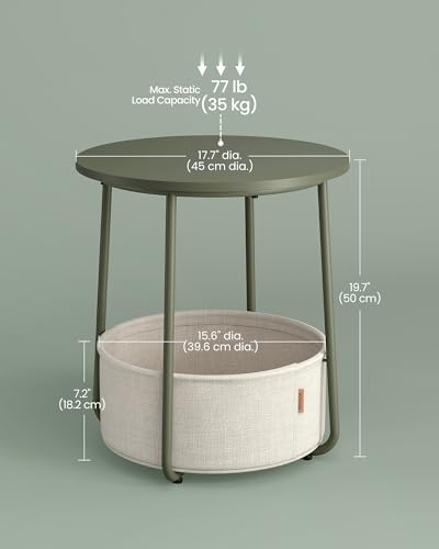 VASAGLE LILEA Collection - Small Round Side End Table, Modern Nightstand with Fabric Basket, Forest Green and Cream White ULET223C80 - color: Forest Green + Cream White, size: Round + 1 pack