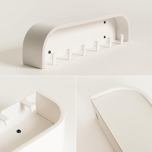 Kazai. Key Holder 'Toke' | Minimalist Key Hook Design from Berlin | Modern Key Holder Wall Mount with Wooden Shelf | Key Rack for Wall as Entryway Organizer | White - color: White, size: 6 Hooks