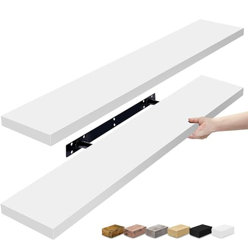 Sorbus Floating Shelves for Wall - 35 Inch Long Bathroom Shelves, Wall Decor for Bedroom, Kitchen, Living Room & Book Storage - Mounted Floating Shelf with Invisible Brackets (White, 2 Pack) | Long Wall Shelves, for Bedroom, Kitchen, Living Room, Bathroom