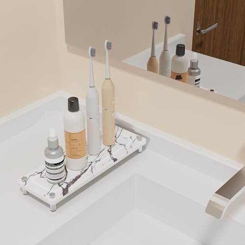 Kitchen Sink Caddy Water Absorbing Stone Tray For Sink, Diatomite Bathroom Countertop Tray Organizer, Faucet Stone Drying Mat Coaster Soap Dish Sponge Dispenser Holder (Marble) - color: Marble