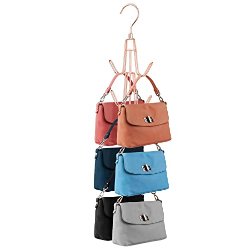 ZEDODIER Purse Organizer for Closet, Heavy-Duty Hanging Purse Hanger Closet Holds Up to 6 Purses, Metal Rotating Space Saving Bag Holder Handbag Storage Hook Backpack Rack, Rose Gold - color: Rose Gold, size: 1 Pack
