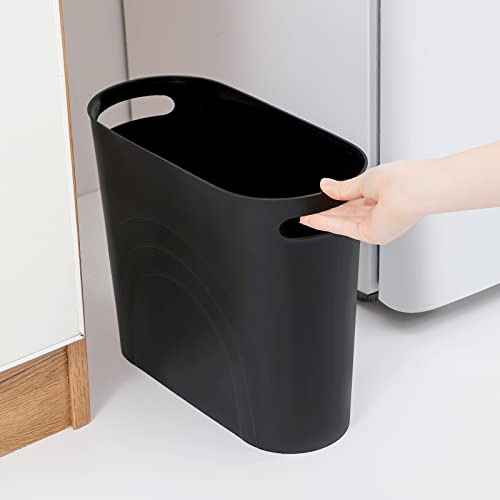 rejomiik Small Trash Can, Slim Garbage Can Plastic Waste Basket with Handles 3.5 Gallon Container Bin for Narrow Spaces Bathroom, Bedroom, Kitchen, Office at Home, 2 Pack Black - color: Black, size: 2 pack